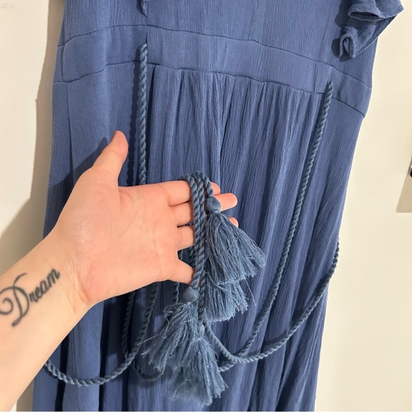 Baltic Born Blue V Neck Flutter Ruffle Short Sleeve Side Slit Midi Maxi Dress Lg - Picture 6 of 8